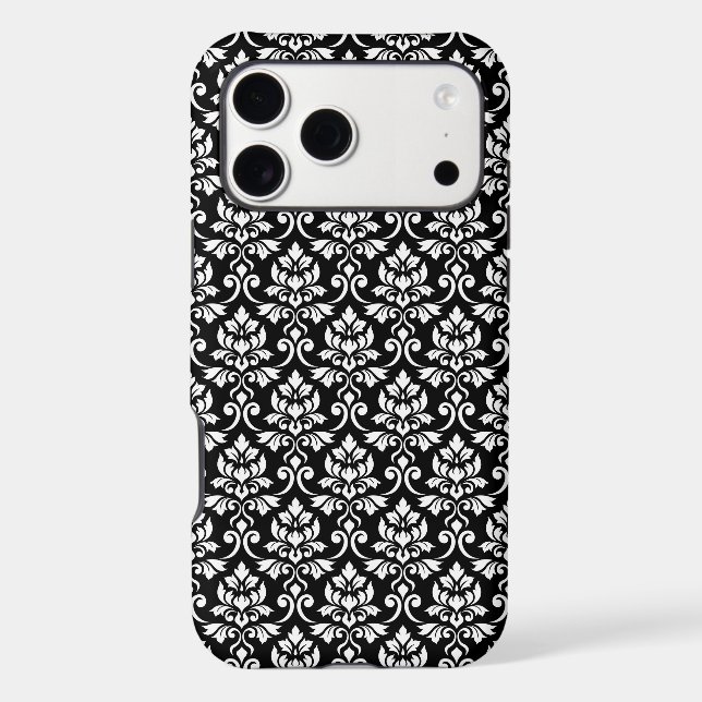 Feuille Damask Pattern White on Black Case-Mate iPhone Case (Back)