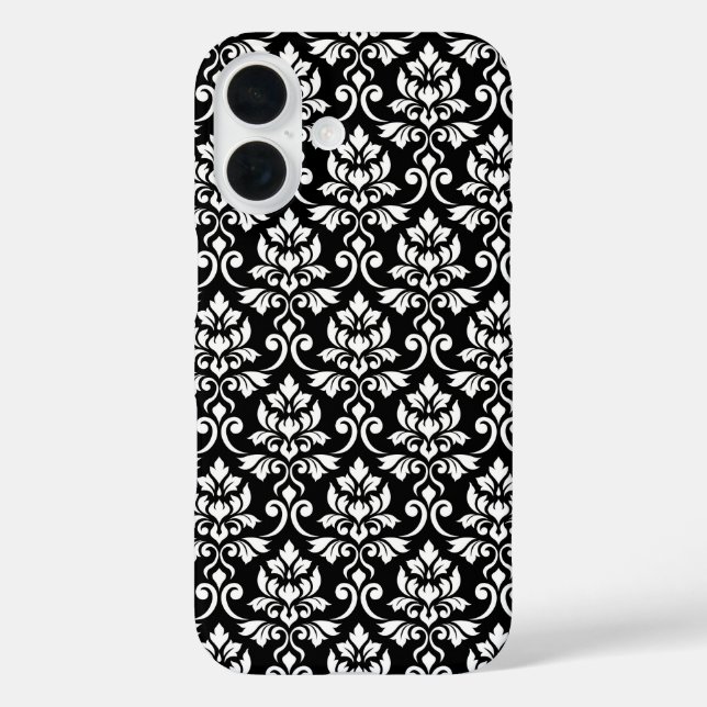 Feuille Damask Pattern White on Black Case-Mate iPhone Case (Back)
