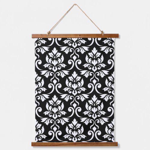 Feuille Damask Pattern White on Black Hanging Tapestry