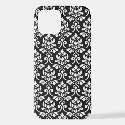 Feuille Damask Pattern White on Black iPhone 12 Case