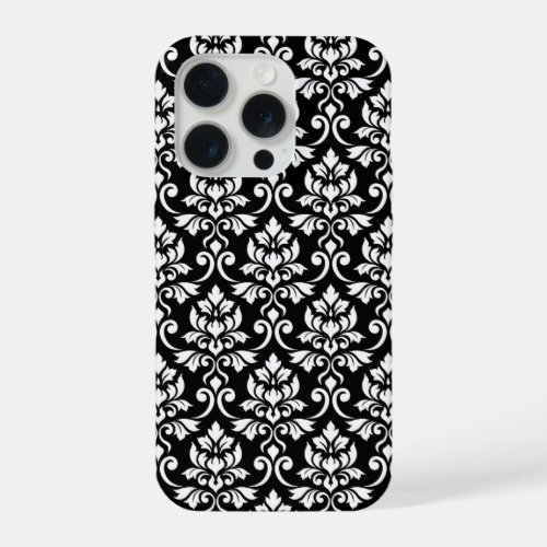 Feuille Damask Pattern White on Black iPhone 15 Pro Case