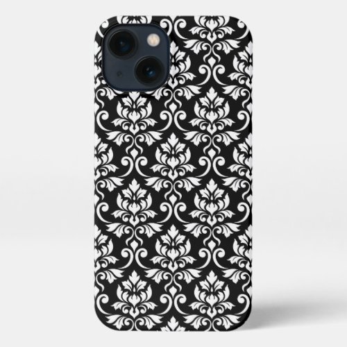 Feuille Damask Pattern White on Black iPhone 13 Case