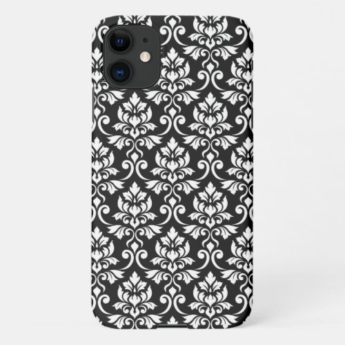Feuille Damask Pattern White on Black iPhone 11 Case