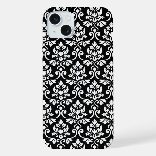 Feuille Damask Pattern White on Black iPhone 15 Plus Case