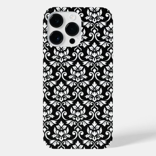 Feuille Damask Pattern White on Black iPhone 14 Pro Max Case