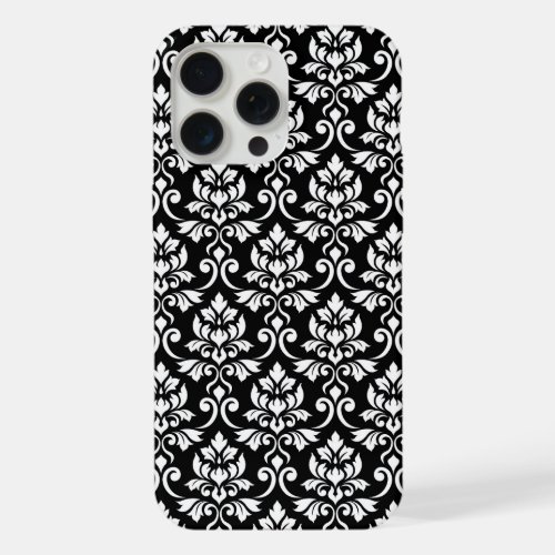 Feuille Damask Pattern White on Black iPhone 15 Pro Max Case