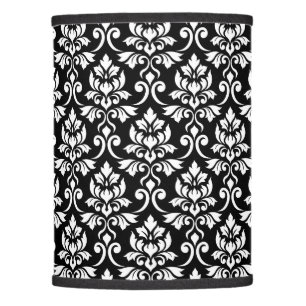 Feuille Damask Pattern White on Black Lamp Shade