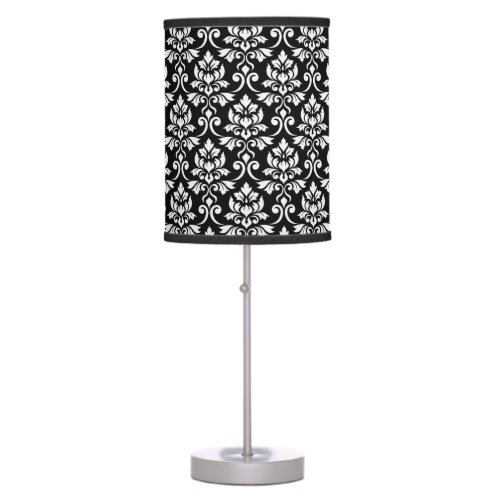Feuille Damask Pattern White on Black Table Lamp