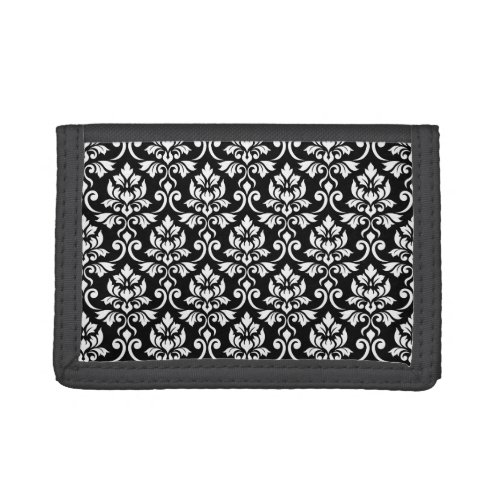 Feuille Damask Pattern White on Black Tri_fold Wallet