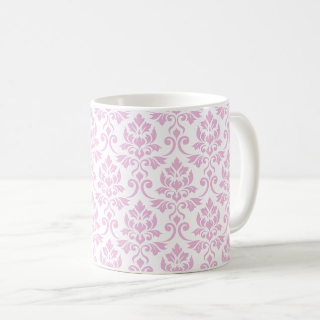 Feuille Damask Pink on White Big Pattern Coffee Mug (Front Right)
