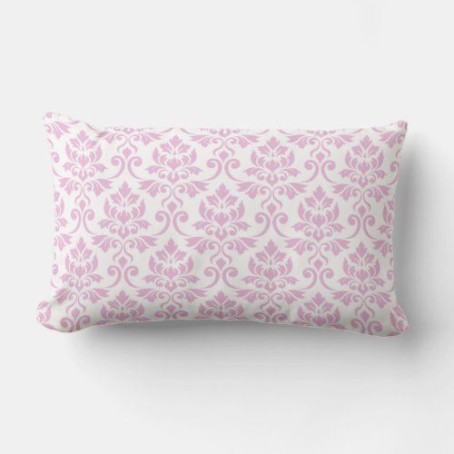 Feuille Damask Pink on White Pattern Throw Pillow