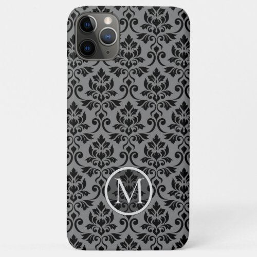 Feuille Damask Ptn Black on Gray Personalized iPhone 11 Pro Max Case