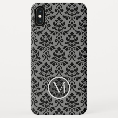Feuille Damask Ptn Black on Gray Personalized iPhone XS Max Case
