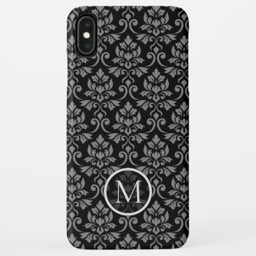 Feuille Damask Ptn Gray on Blk Personalized iPhone XS Max Case