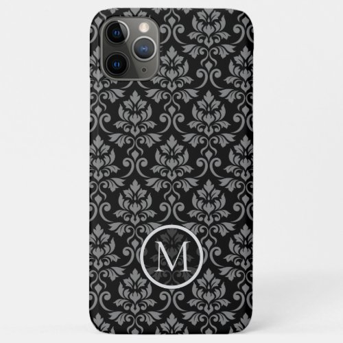 Feuille Damask Ptn Gray on Blk Personalized iPhone 11 Pro Max Case
