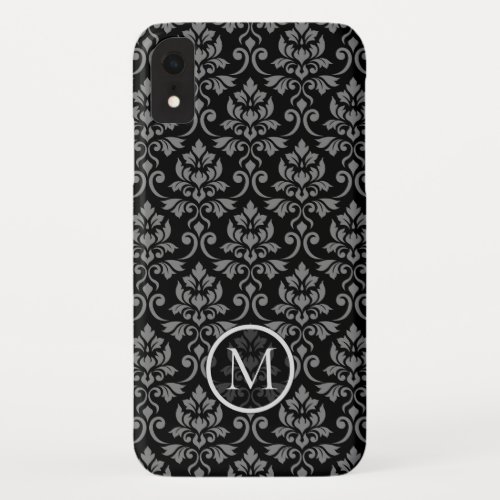 Feuille Damask Ptn Gray on Blk Personalized iPhone XR Case