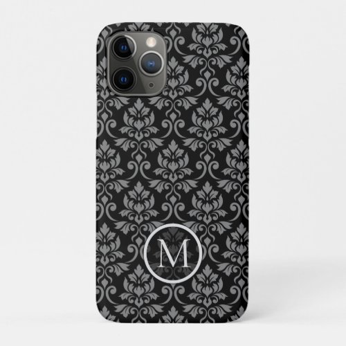 Feuille Damask Ptn Gray on Blk Personalized iPhone 11 Pro Case