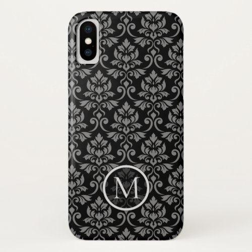 Feuille Damask Ptn Gray on Blk Personalized iPhone XS Case