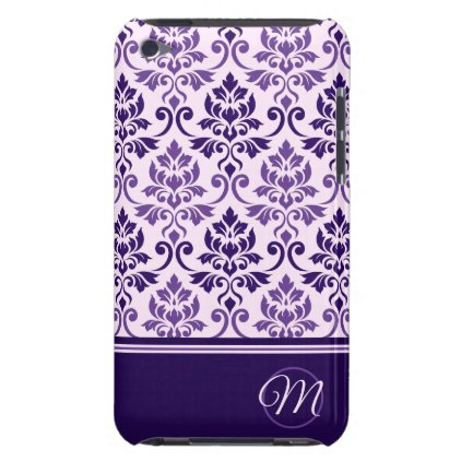 Feuille Damask Ptn Purples on Pink &amp; Initial Barely There iPod Case