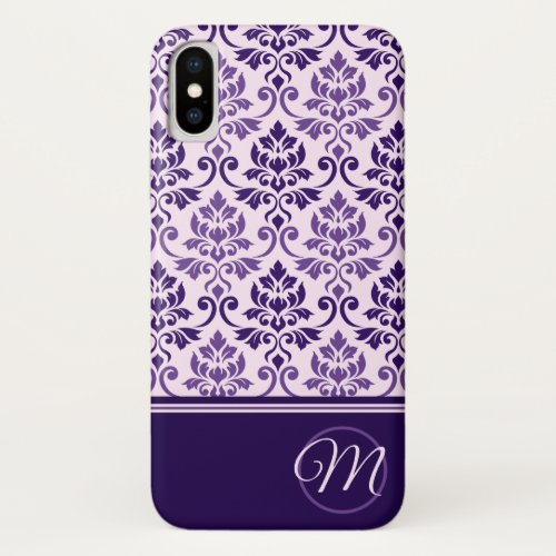 Feuille Damask Ptn Purples on Pink  Initial iPhone XS Case