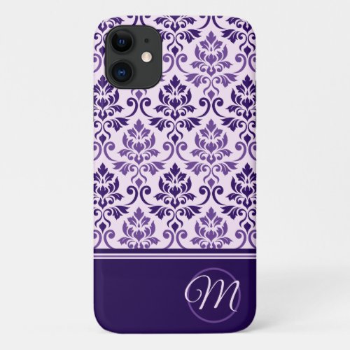 Feuille Damask Ptn Purples on Pink  Initial iPhone 11 Case