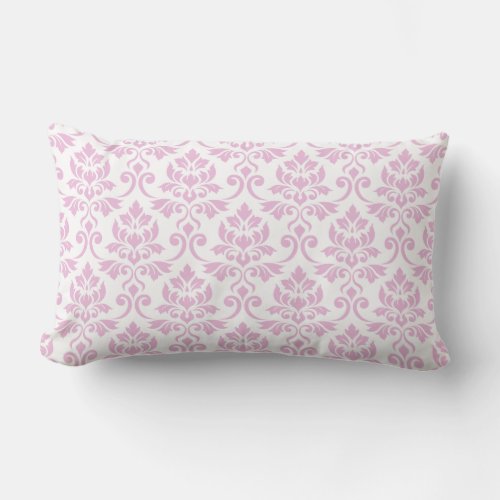 Feuille Damask Rpt Pattern Pink on White Throw Pil Lumbar Pillow