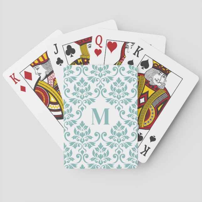 Feuille Damask Teal Lg Pattern (Custom) Poker Cards (Back)