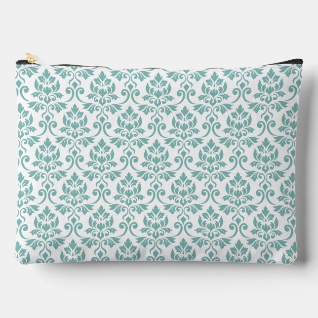 Feuille Damask Teal Pattern Accessory Pouch (Front)