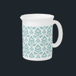 Feuille Damask Teal Pattern Beverage Pitcher<br><div class="desc">Decorative damask in a vintage influenced pattern,  in teal color detail on a background color of your choice.</div>