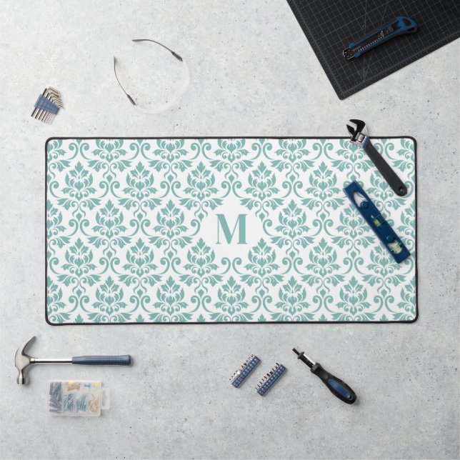 Feuille Damask Teal Pattern (Custom) Desk Mat (Workstation)