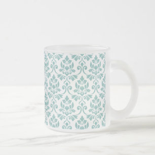 Feuille Damask Teal Pattern Frosted Glass Coffee Mug