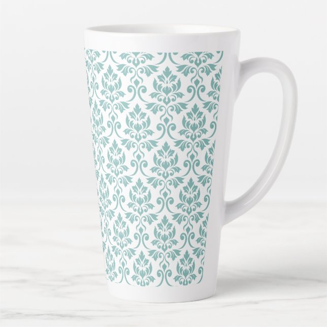 Feuille Damask Teal Pattern Latte Mug (Right)