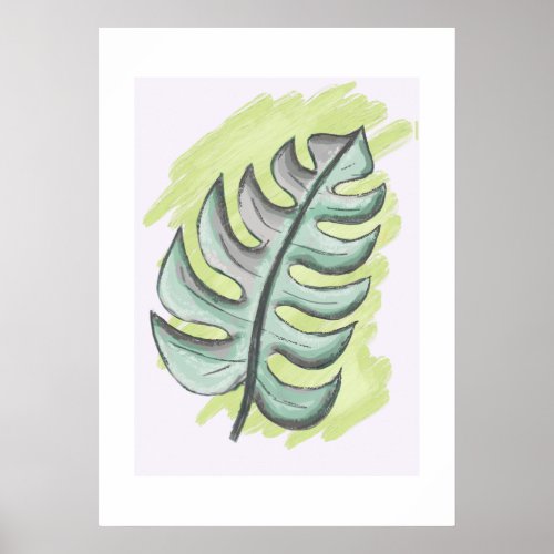 Feuille de monstera verte dessin manuel poster