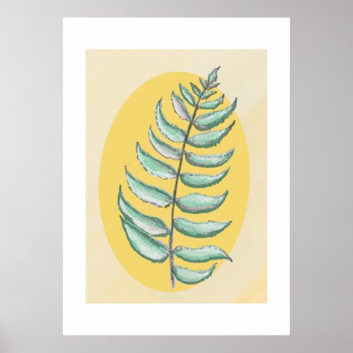 Feuille Fougère dessin manuel couleurs Poster