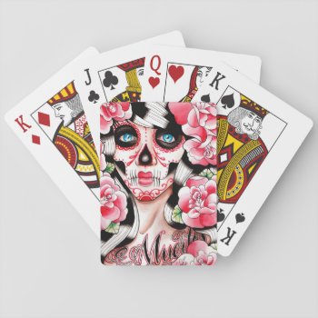 Fever Day Of The Dead Sugar Skull Girl Playing Cards by NeverDieArt at Zazzle