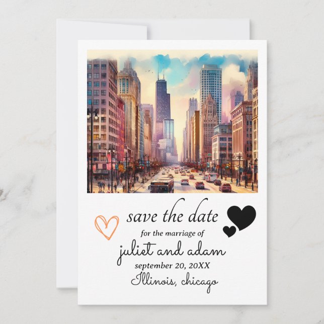 Few Hearts chicago wedding skyline save the date Invitation (Front)