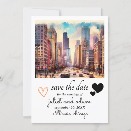 Few Hearts chicago wedding skyline save the date Invitation