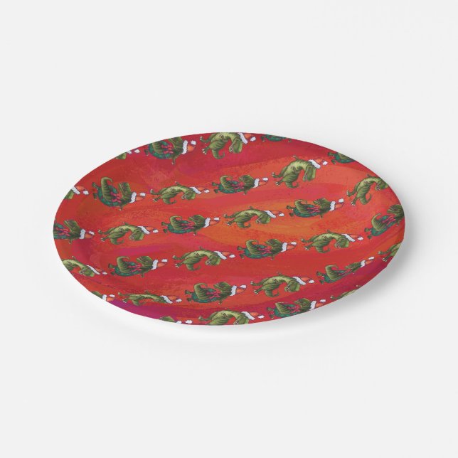 Fextive TRex Dino Pattern on Red Paper Plates (Angled)