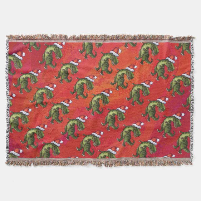 Fextive TRex Dino Pattern on Red Throw Blanket (Front)