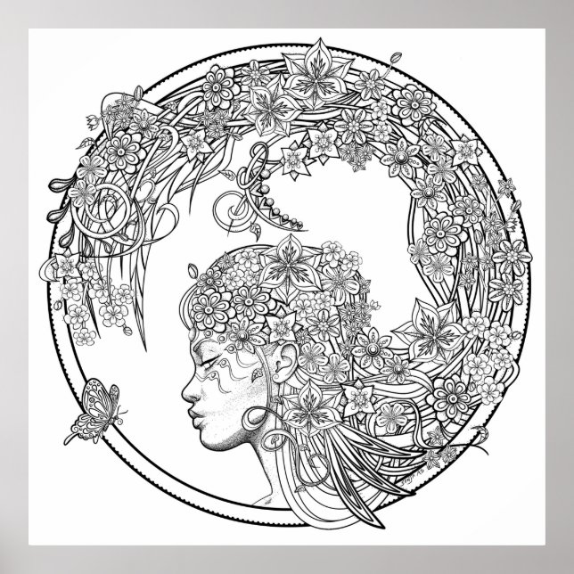 Fey Flower: XLARGE DIY Coloring by Sonja A.S. Poster (Front)