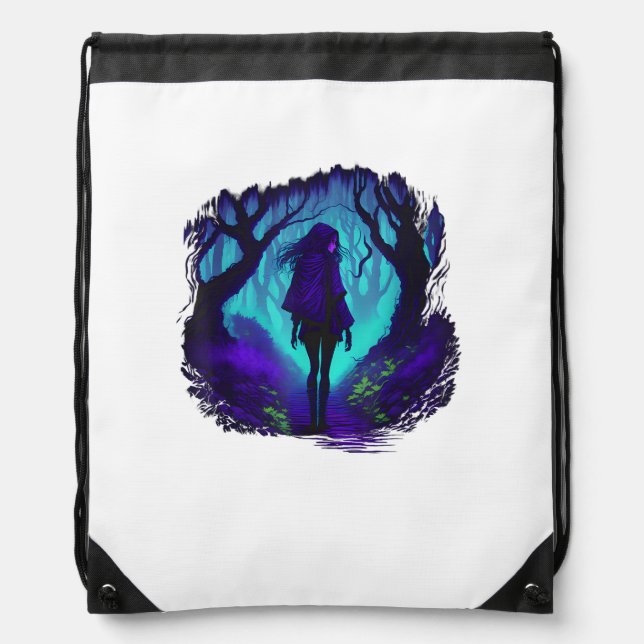 Fey Gothic Emo Goblincore Aesthetic  Forest Graphi Drawstring Bag (Front)