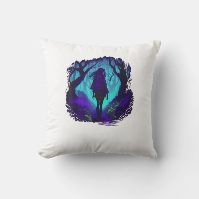 Fey Gothic Emo Goblincore Aesthetic  Forest Graphi Throw Pillow (Front)