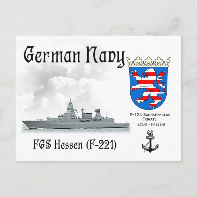 FGS Hessen (F-221) German Navy Frigate Postcard (Front)