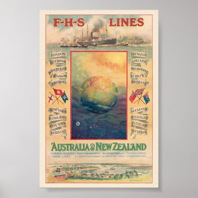 FHS Lines Australia Vintage Poster 1906 (Front)