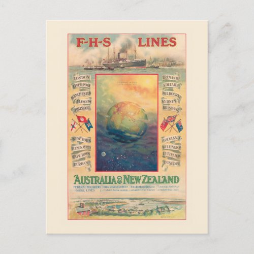FHS Lines Australia Vintage Poster 1906 Postcard