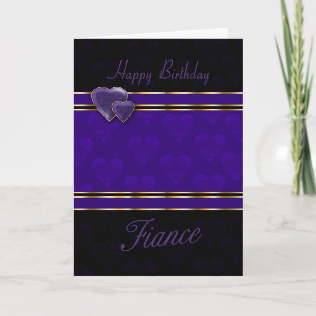 fiance birthday card modern design, purple and bla (Front)