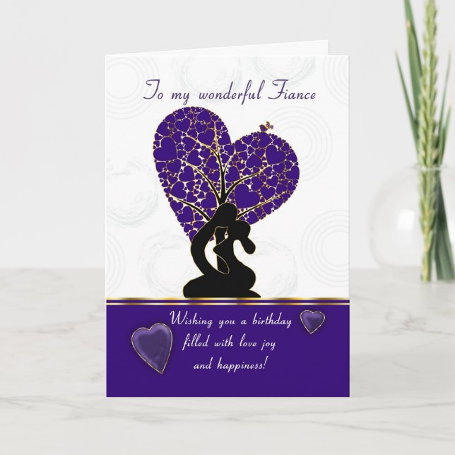 fiance birthday card modern design, purple and whi (Front)