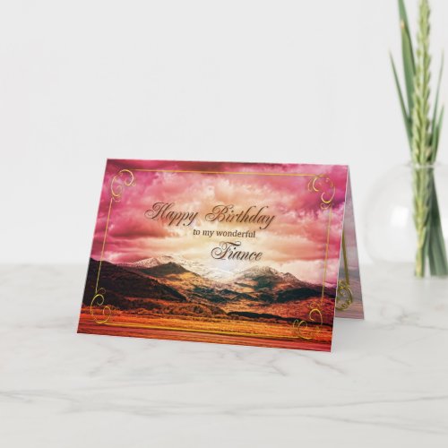 Fiance birthday Sunset over the mountains Card