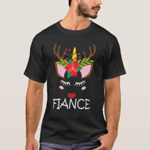Fiance Unicorn Face Reindeer Flower Christmas Fam T-Shirt
