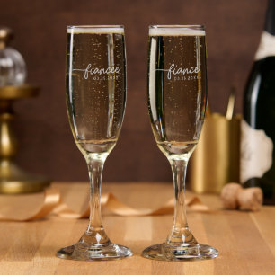 Fiancée & Fiancé Elegant Script Newly Engaged Gift Champagne Flute